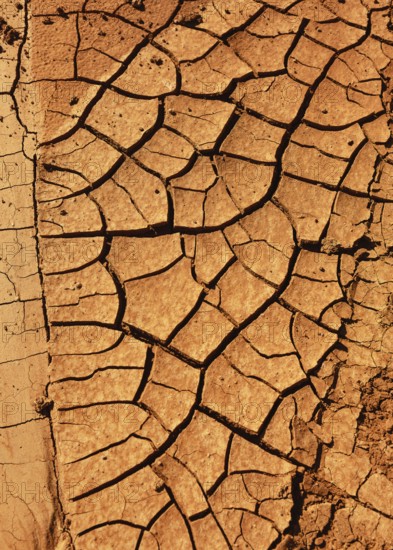 Cracked, dry earth with brown colour tones, reminiscent of arid or desert landscapes. Hiking