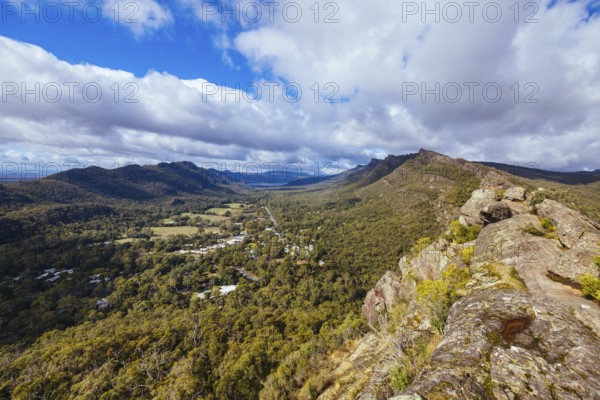 Iconic views from Chatauqua Peak over Halls Gap and surrounds on a warm autumn sunny day in