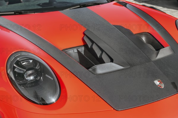 Bonnet, Red Porsche GT3 RS, Porsche Centre Allgäu on the Volkswagen-Seitz site, Kempten, Allgäu,