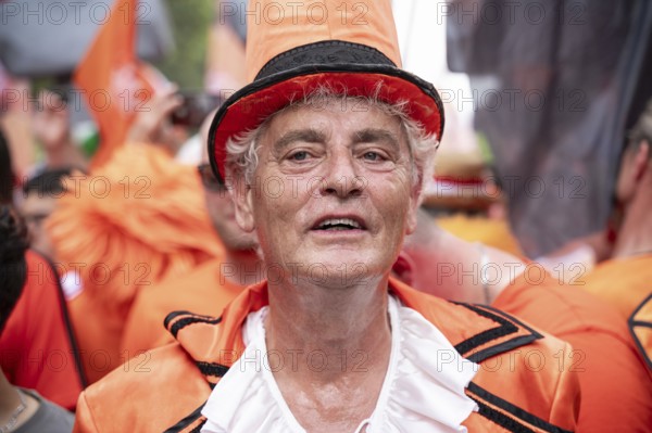 06.07.2024, Berlin, Germany, Europe, portrait of a fan of the Dutch national football team at a fan