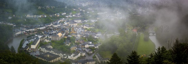 Bouillon, Belgium, 04th of August 2023: High angle viewpoint on the city of Bouillon in the