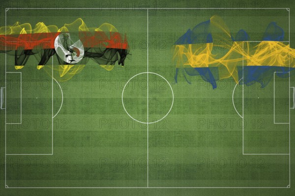 Uganda vs Sweden Soccer Match, national colors, national flags, soccer field, football game,