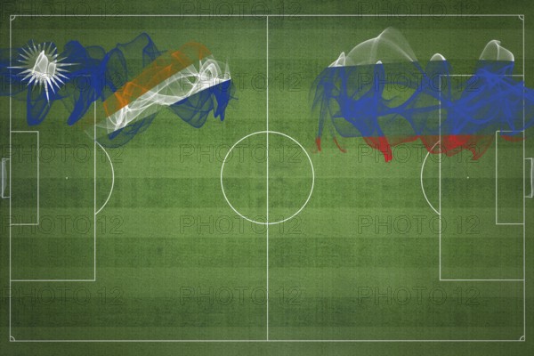 Marshall Islands vs Russia Soccer Match, national colors, national flags, soccer field, football