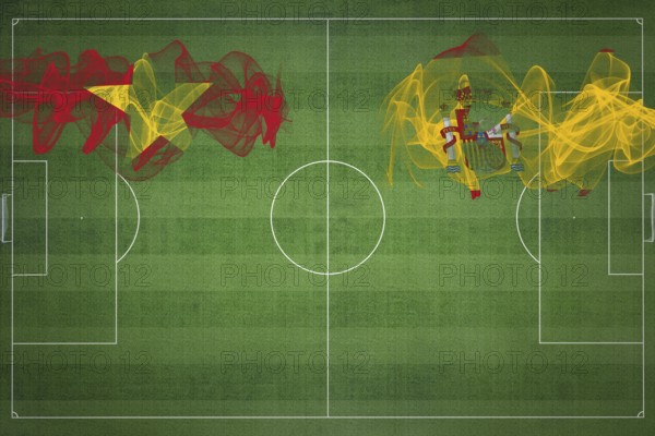 Vietnam vs Spain Soccer Match, national colors, national flags, soccer field, football game,