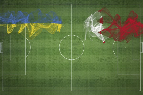 Ukraine vs Bahrain Soccer Match, national colors, national flags, soccer field, football game,
