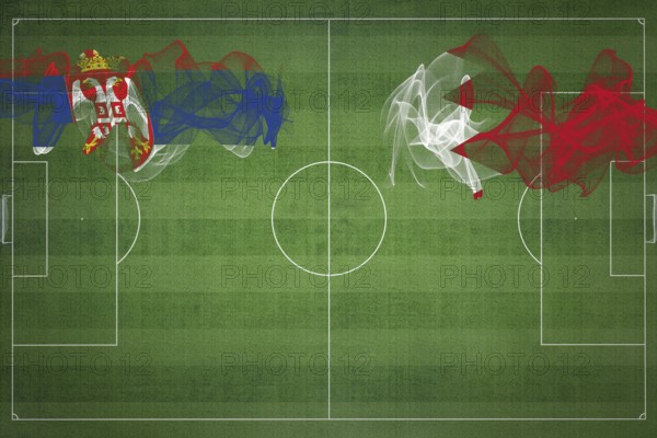 Serbia vs Bahrain Soccer Match, national colors, national flags, soccer field, football game,