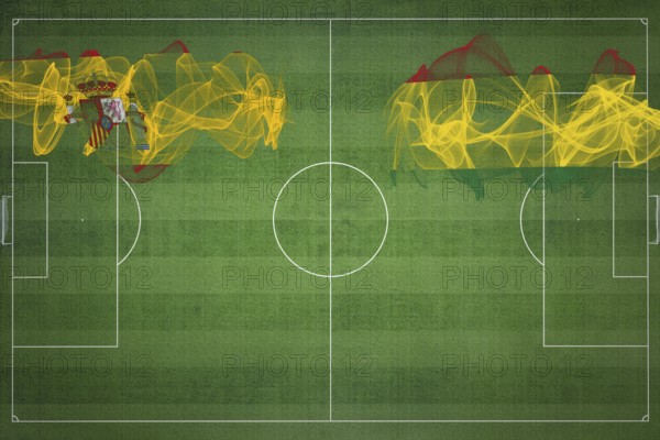 Spain vs Bolivia Soccer Match, national colors, national flags, soccer field, football game,