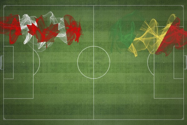 Canada vs Congo Soccer Match, national colors, national flags, soccer field, football game,