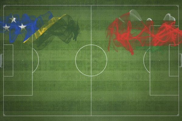 Solomon Islands vs Oman Soccer Match, national colors, national flags, soccer field, football game,