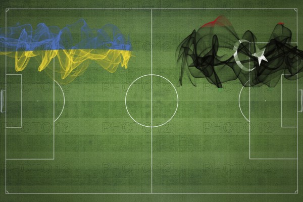 Ukraine vs Libya Soccer Match, national colors, national flags, soccer field, football game,