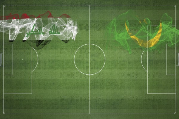 Iraq vs Mauritania Soccer Match, national colors, national flags, soccer field, football game,
