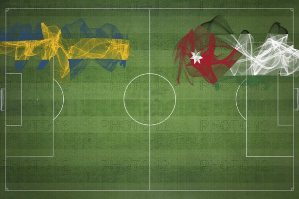 Sweden vs Jordan Soccer Match, national colors, national flags, soccer field, football game,