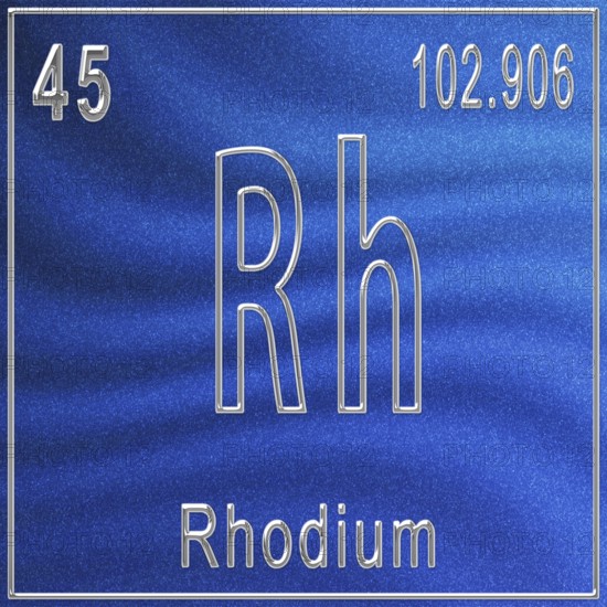 Rhodium chemical element, Sign with atomic number and atomic weight, Periodic Table Element