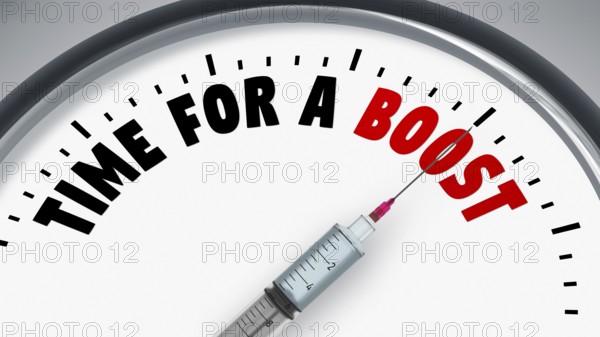 A clock with text time for a boost. 3d illustration