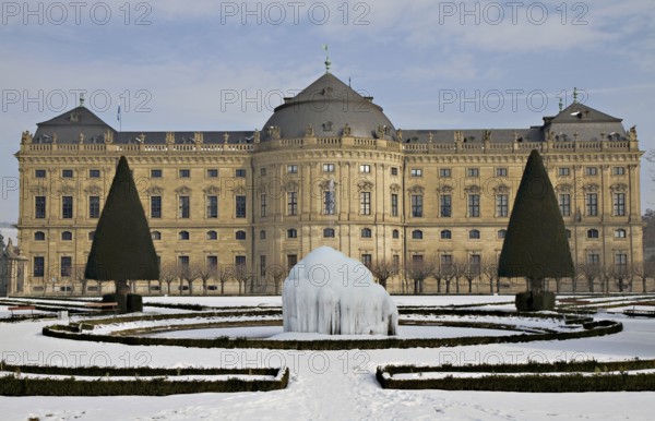 Ice fountain, Würzburg Residence in winter, Bavaria, Germany, Würzburg World Heritage Site,