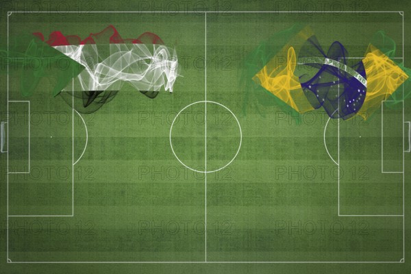 Sudan vs Brazil Soccer Match, national colors, national flags, soccer field, football game,