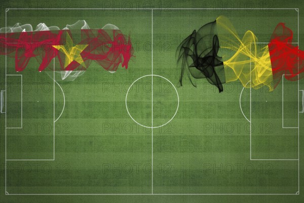 Suriname vs Belgium Soccer Match, national colors, national flags, soccer field, football game,