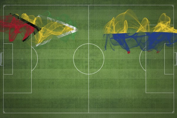 Guyana vs Colombia Soccer Match, national colors, national flags, soccer field, football game,