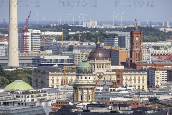 View of East Berlin with the Red City Hall, panoramic viewpoint Kollhoff Tower at Potsdamer Platz,