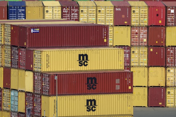 Duisburg, Ruhr area, North Rhine-Westphalia, Germany - msc containers at the container terminal in