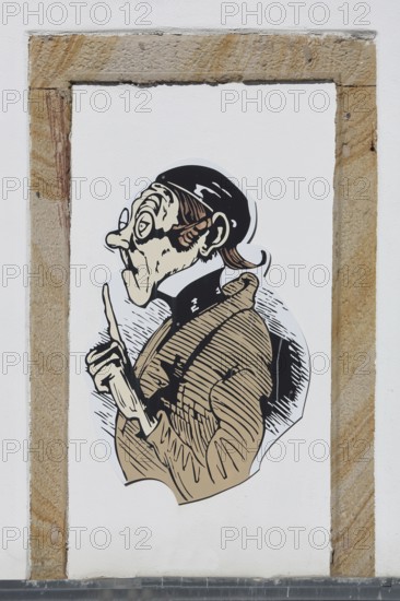 Mural with Teacher Lämpel from children's stories by Max and Moritz by Wilhelm bush, humour,