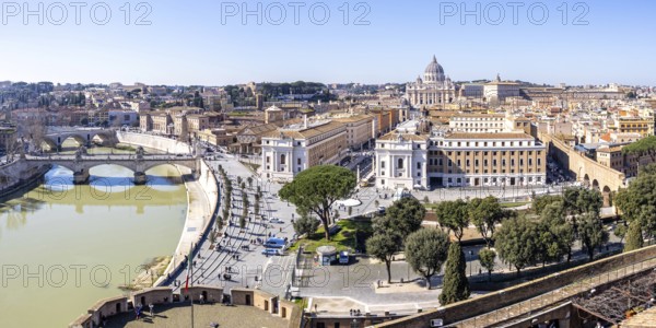 Rome skyline with St Peter's Basilica in the Vatican with river Tiber panorama from above in Rome,