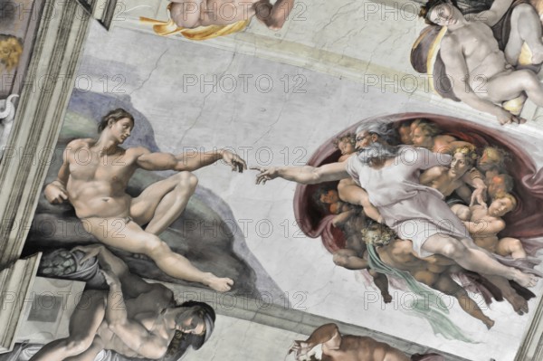 Michelangelo's Creation of Adam in the Sistine Chapel, Vatican Museum, Rome, Italy, Detailed