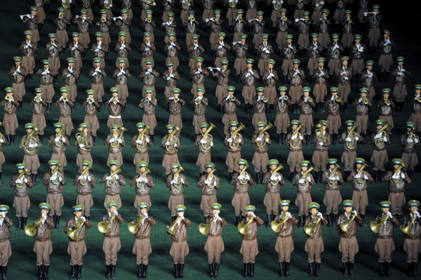 08.08.2012, Pyongyang, North Korea, Asia, A military band performs at the Arirang Festival at the