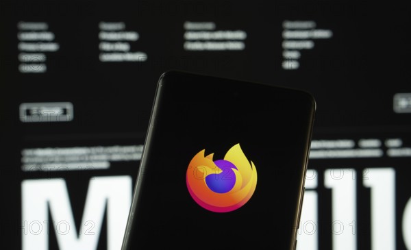 Dhaka, Bangladesh- 08 March 2025: mozilla firefox logo is displayed on a smartphone screen, with