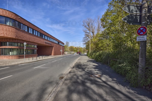 Fire Station 1, modern architecture, driveway, street, lantern, trees, blue sky, cirrostratus