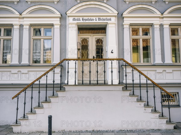House front with double staircase in the town of Malchow, Mecklenburg-Vorpommern, Germany