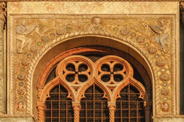 West portal of the Basilica di San Marco, Roman Catholic Basilica of St Mark on St Mark's Square,