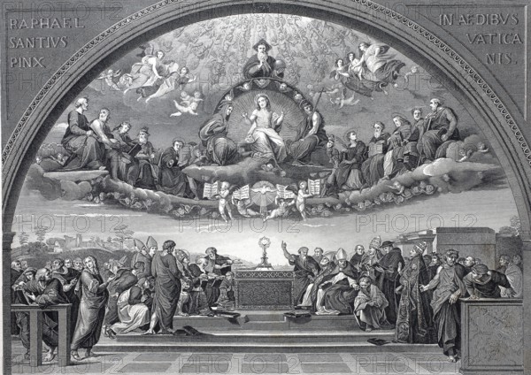 La Disputa, The Disputation of the Blessed Sacrament by Raphael, part of the frescoes in Raphael's