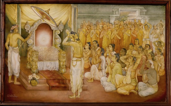 Temple of the sacred Tooth Relic or Sri Dalada Maligawa, Painted panel depicting the history of the