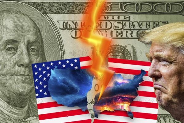 Symbolic image, divided USA, democracy versus autocracy, US democracy in danger, EU and Germany