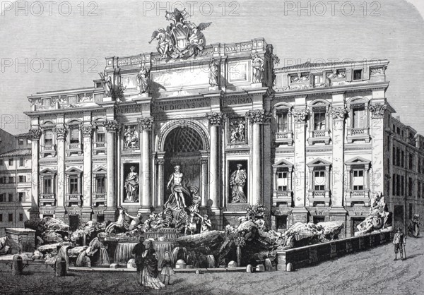 The Trevi Fountain, Fontana di Trevi, around 1800, Rome, Italy, Historical, digitally restored