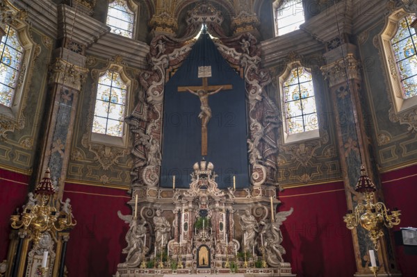 High altar with Lenten cloth in Bressanone Cathedral, Cathedral Square, Bressanone, South Tyrol,