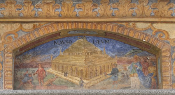 Fresco World Wonder Mausoleum Halicarnossus at the Miracle Fountain, 1508, in the inner courtyard
