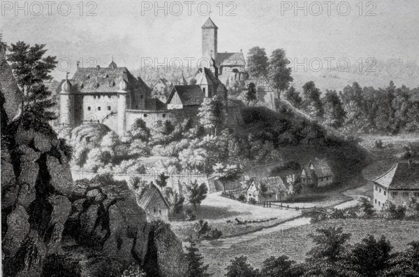 View in the Middle Ages of Aufseß Castle, Aufsess, in the district of Bayreuth, Upper Franconia,