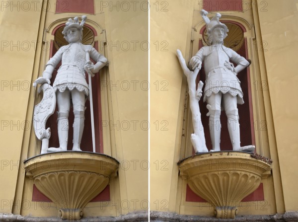 Two sculptures, the giant Haymon founder of the monastery and his opponent the giant Thyrsus,