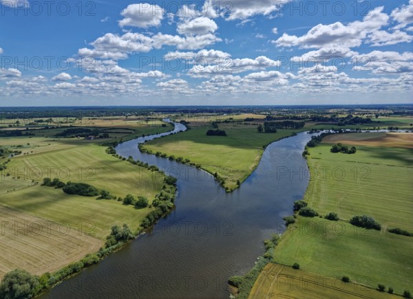 The Aller flows into the Weser at Verden. Aerial view, looking upstream, with the Aller on the left