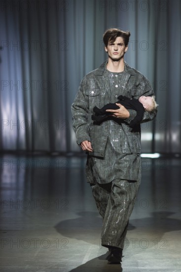 Model Pierre Lang (winner GNTM2025) walks for Kilian Kerner during the Berlin Fashion Week 2025 on