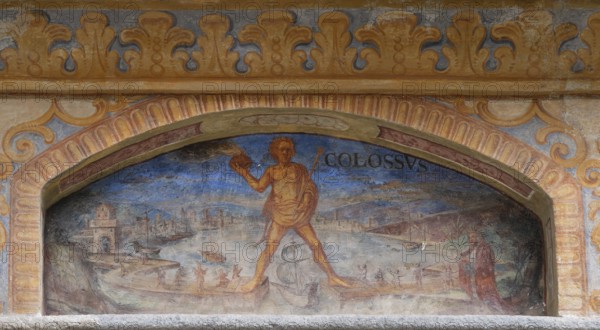 Fresco of the Wonder of the World Colossus of Rhodes at the Fountain of Wonders, 1508, in the