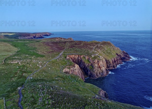 Land's End, coast and landscape on the Atlantic, at dusk. Land's End, the tip of the headland in
