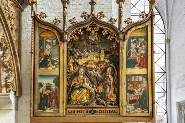 Altar of the Virgin Mary with the Unicorn Hunt, interior of Lübeck Cathedral, Hanseatic City of
