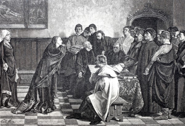 Mary of Burgundy begs the judges of Ghent for mercy for the councillors Hugonet and d'Himbercourt,