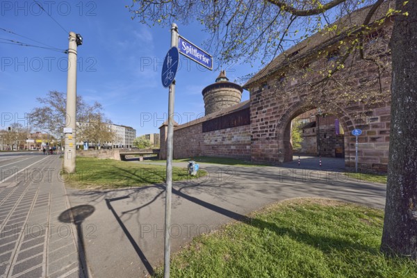 Spittlertor, street sign, street name, city fortification, city wall, defence defence tower, city