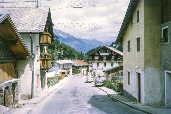 Historic village buildings and street Sellrain, district of Innsbruck-Land, Tyrol, Austria, Europe