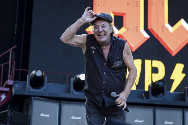 Brian Johnson, lead singer of AC/DC live on Power Up Tour 2025 at the Olympiastadion Berlin on 30
