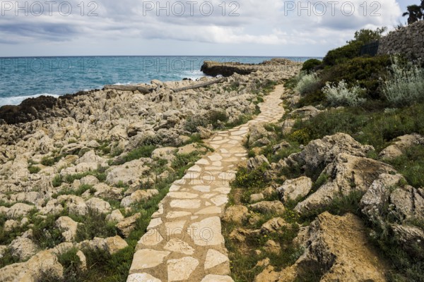 Picturesque wild hiking trail on the coast, Sentier du Littoral, Cap d'Antibes, Antibes, Provence
